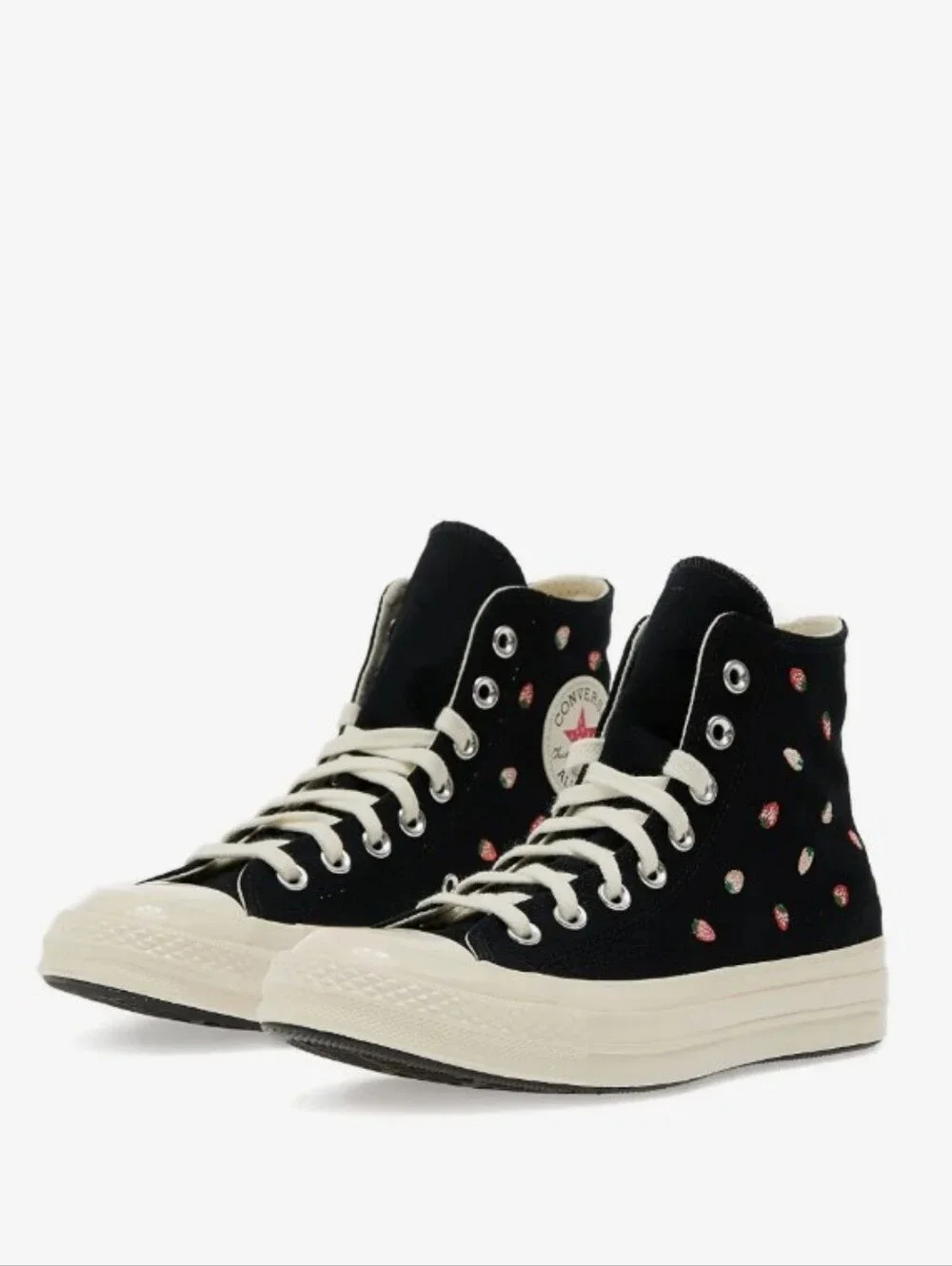 Canverse High-Top Sneakers Strawberry Embroidery Black Size 7